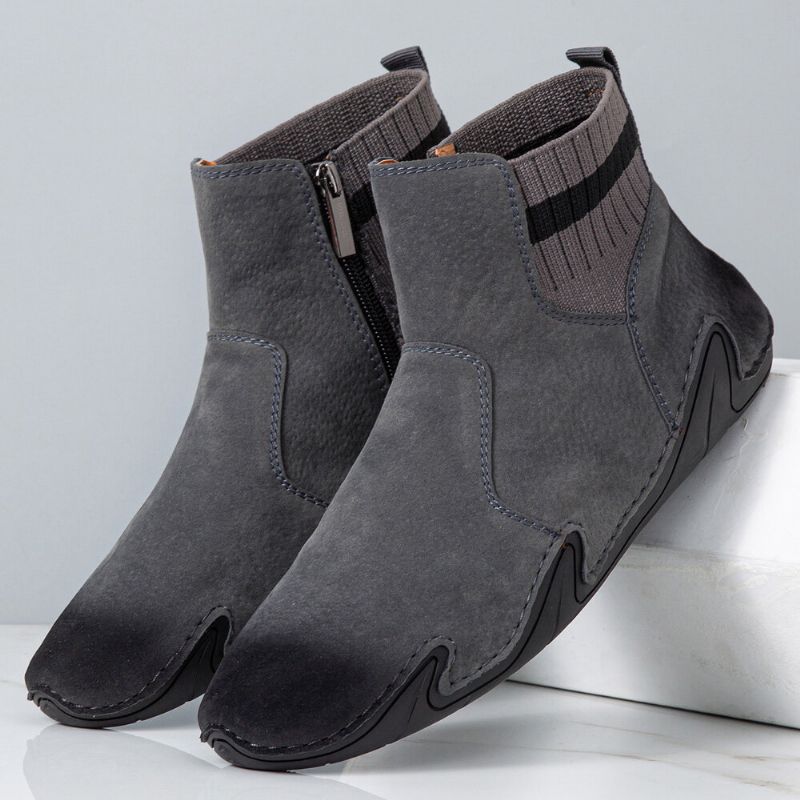 Hommes Cuir Couture À La Main Semelle Souple Bref Épissage Fermeture Éclair Confortable Bottines Décontractées