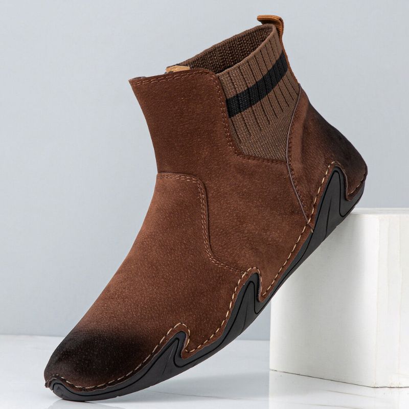 Hommes Cuir Couture À La Main Semelle Souple Bref Épissage Fermeture Éclair Confortable Bottines Décontractées