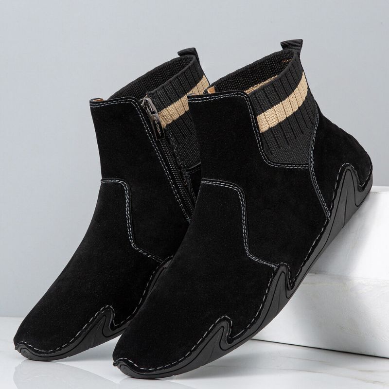 Hommes Cuir Couture À La Main Semelle Souple Bref Épissage Fermeture Éclair Confortable Bottines Décontractées