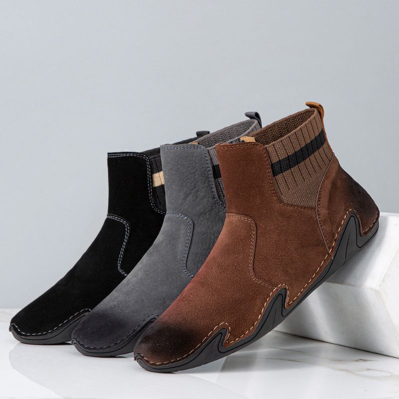 Hommes Cuir Couture À La Main Semelle Souple Bref Épissage Fermeture Éclair Confortable Bottines Décontractées