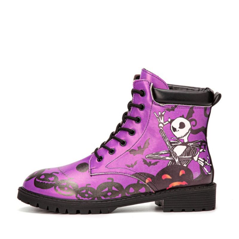 Hommes Cuir Halloween Drôle Impression Semelle Souple Confortable Bout Rond Casual Martin Bottes