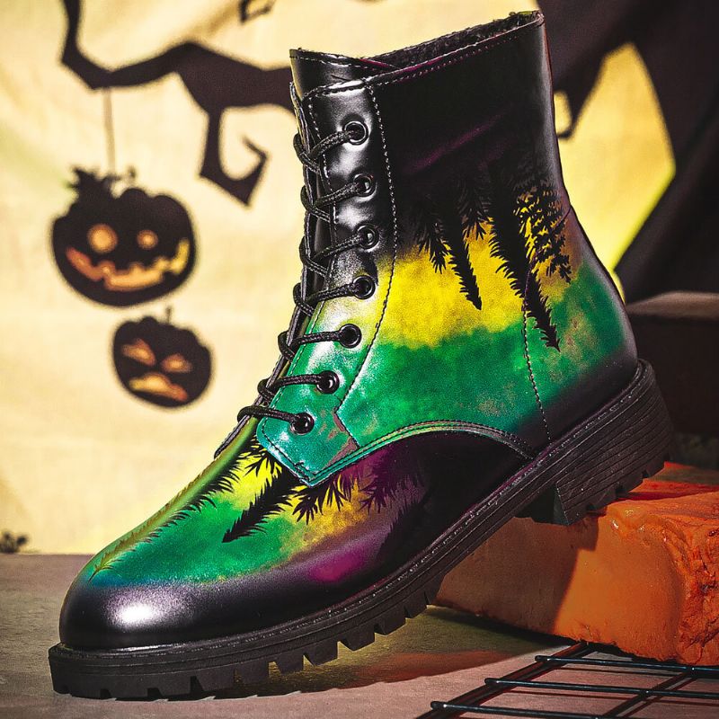 Hommes Cuir Halloween Impression Semelle Souple Bout Rond Confortable Coloré Casual Martin Bottes