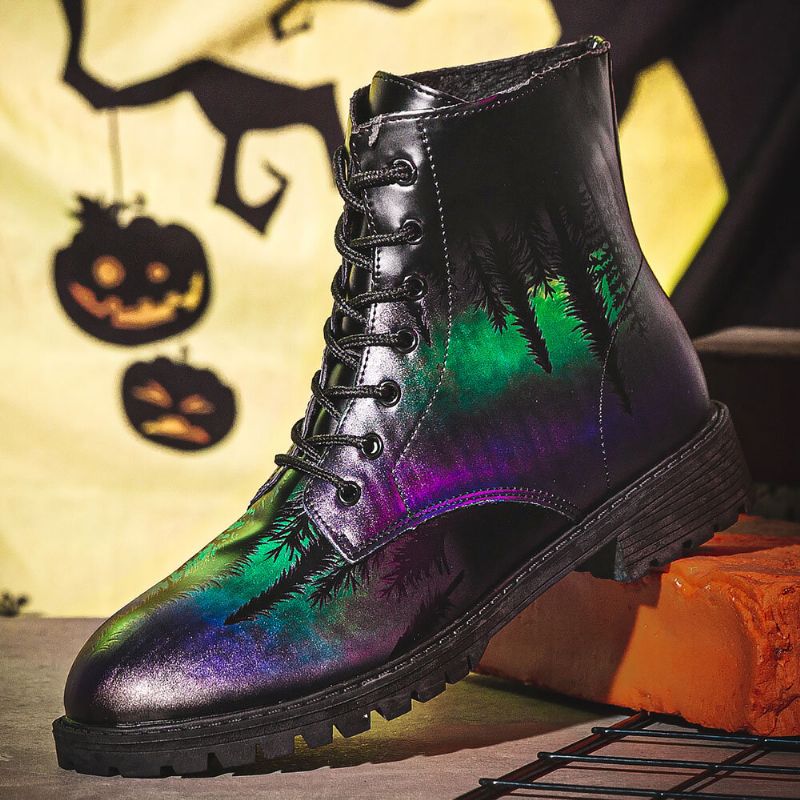 Hommes Cuir Halloween Impression Semelle Souple Bout Rond Confortable Coloré Casual Martin Bottes