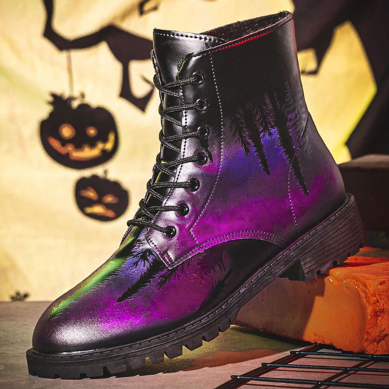 Hommes Cuir Halloween Impression Semelle Souple Bout Rond Confortable Coloré Casual Martin Bottes