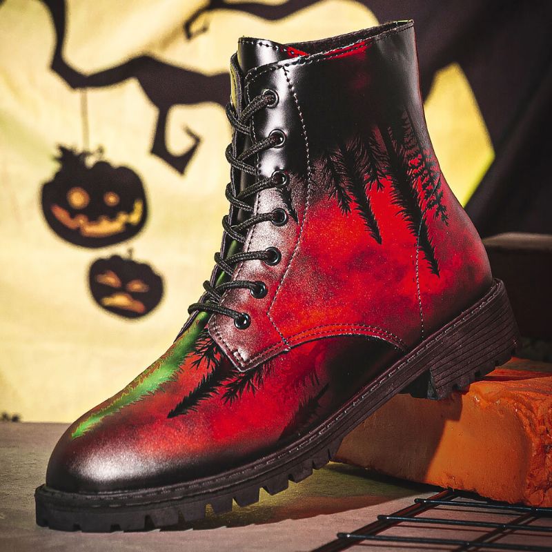 Hommes Cuir Halloween Impression Semelle Souple Bout Rond Confortable Coloré Casual Martin Bottes