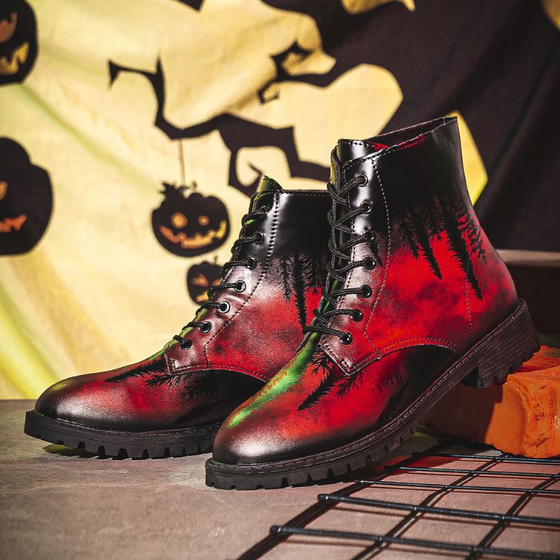 Hommes Cuir Halloween Impression Semelle Souple Bout Rond Confortable Coloré Casual Martin Bottes