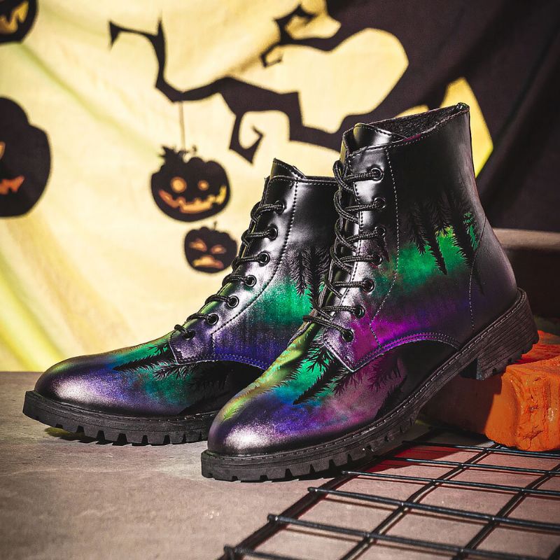 Hommes Cuir Halloween Impression Semelle Souple Bout Rond Confortable Coloré Casual Martin Bottes