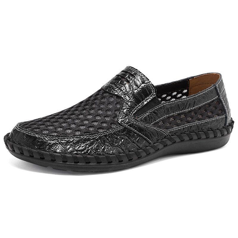 Hommes Cuir Maille Respirant Antidérapant Couture À La Main Confortable Casual Bussiness Chaussures