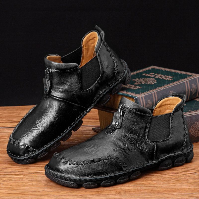 Hommes En Cuir Microfibre Couture À La Main Semelle Souple Respirante Sans Lacet Chaussures Décontractées