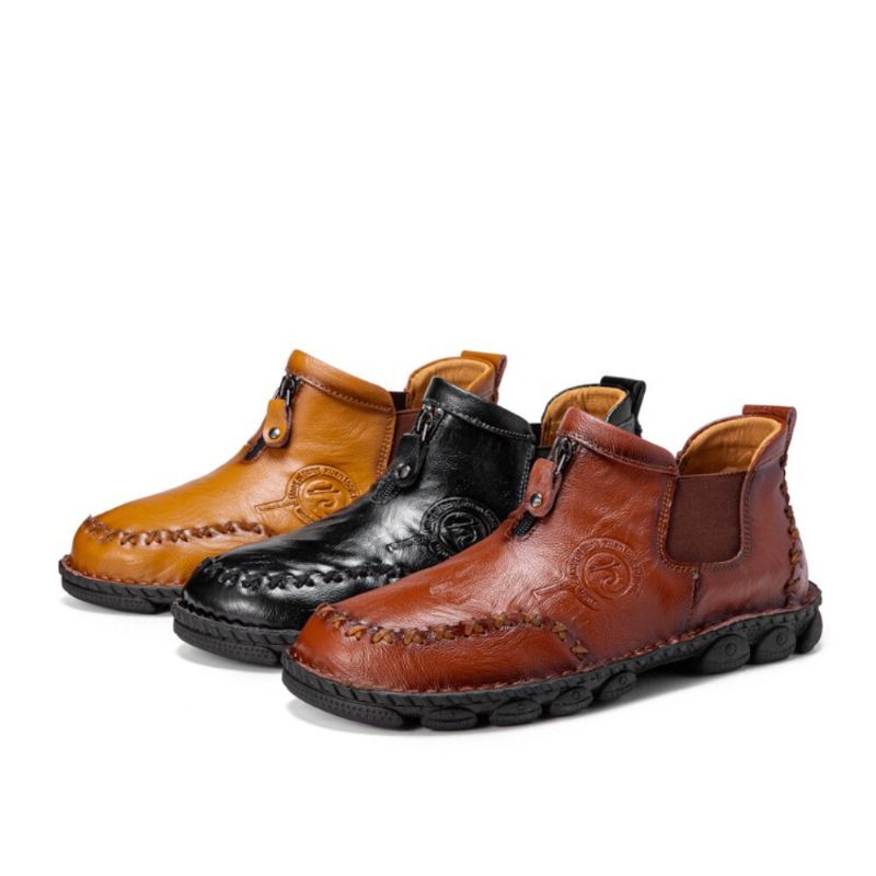 Hommes En Cuir Microfibre Couture À La Main Semelle Souple Respirante Sans Lacet Chaussures Décontractées