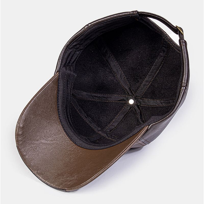 Hommes En Cuir Pu Couleur Couture Dôme Casquette De Baseball Extérieur Décontracté Parasol Réglable Chapeau