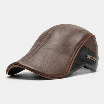 Hommes En Cuir Pu Double Couche Réglable Béret Casquette Lettre Étiquette Sauvage Crème Solaire Gavroche Chapeau Conduite Chasse Chapeau