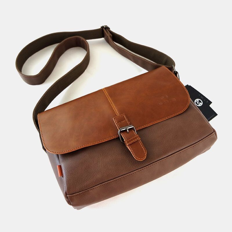 Hommes En Cuir Pu Grande Capacité Antivol Couverture Fermeture Éclair Vintage Décontracté Sac De Messager Sac À Bandoulière Sac À Bandoulière