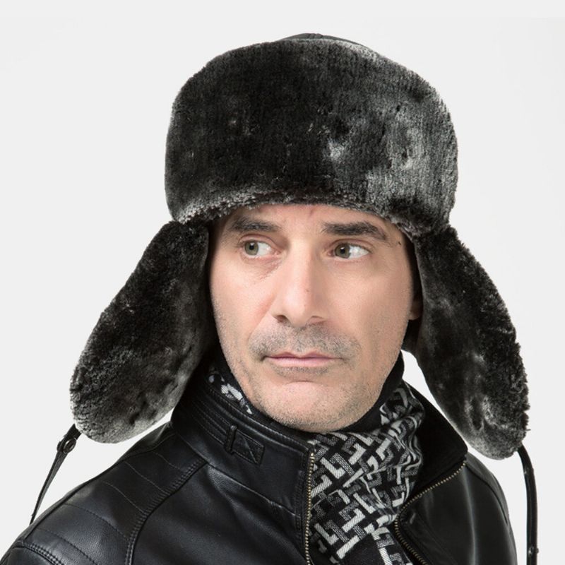 Hommes Cuir Pu Hiver Épaissir Plus Velours Chaud Trappeur Chapeau Extérieur Coupe-vent Cool Protection Ushanka Chapeau