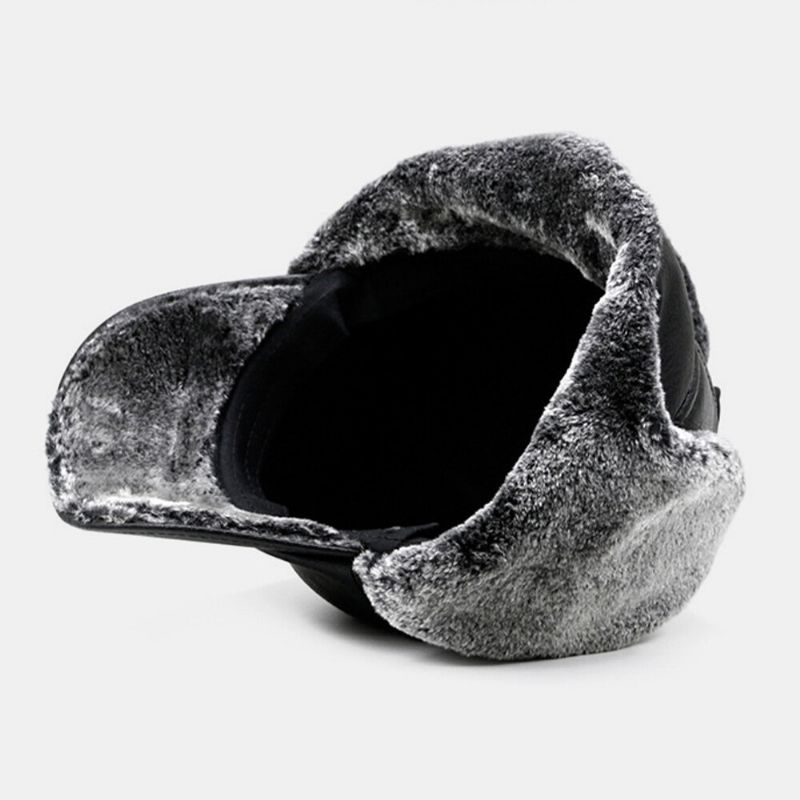 Hommes En Cuir Pu En Peluche Épaissir Extérieur Coupe-vent Protection Des Oreilles Chaleur Trappeur Chapeau Ushanka Chapeau