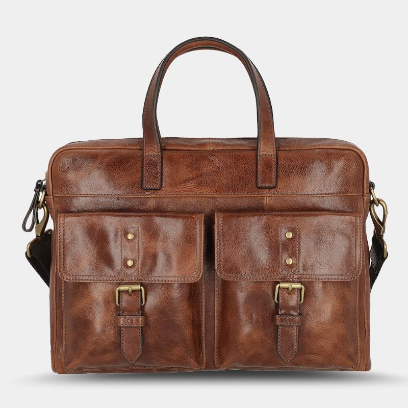 Hommes En Cuir Pu Vintage Affaires Polyvalent Multi-poches Enseignant Sac Porte-documents Multifonction Sac À Bandoulière Sac À Main