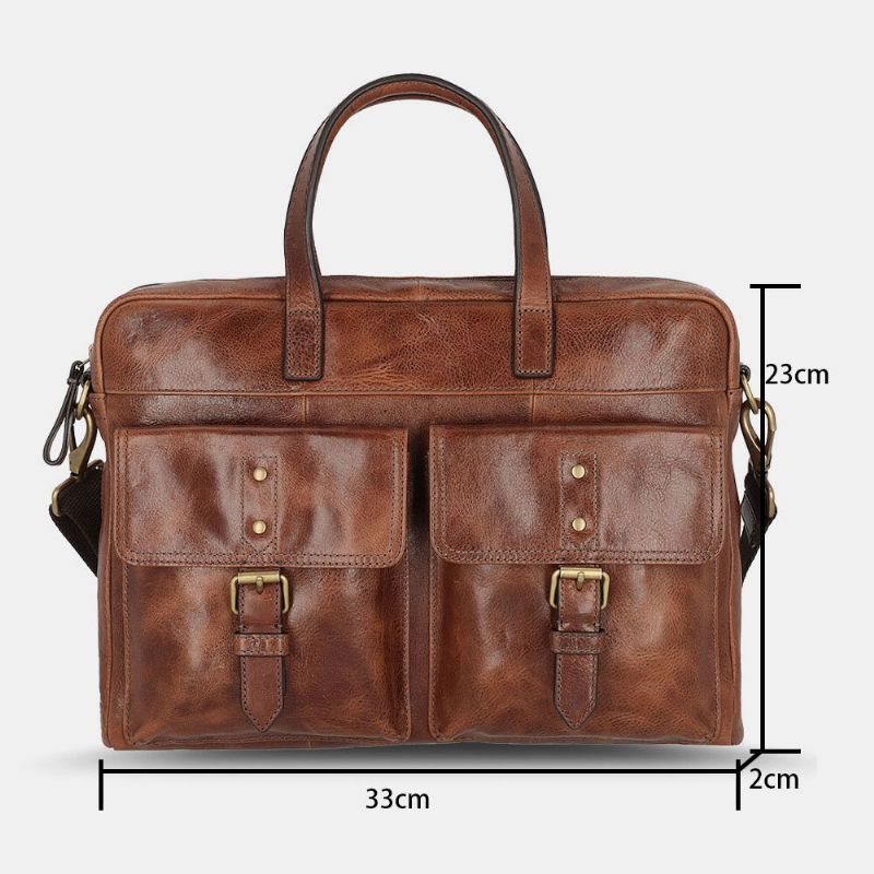 Hommes En Cuir Pu Vintage Affaires Polyvalent Multi-poches Enseignant Sac Porte-documents Multifonction Sac À Bandoulière Sac À Main