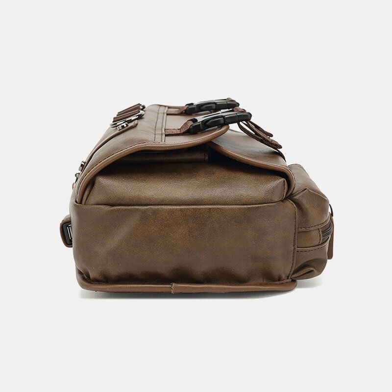 Hommes En Cuir Pu Vintage Multifonction Écouteur Trou Usb Charge Sac À Bandoulière Sac De Poitrine Sac À Bandoulière