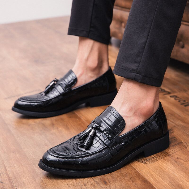 Hommes Cuir Respirant Bout Pointu Semelle Souple Vintage Tassel Casual Business Chaussures