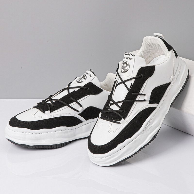 Hommes Cuir Respirant Semelle Souple Brève Splicing Platform Lace Up Sports Court Shoes