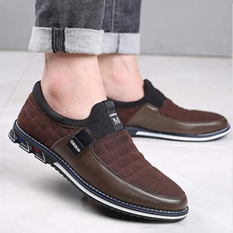 Hommes Cuir Respirant Semelle Souple En Daim Splicing Brief Slip On Casual Business Shoes