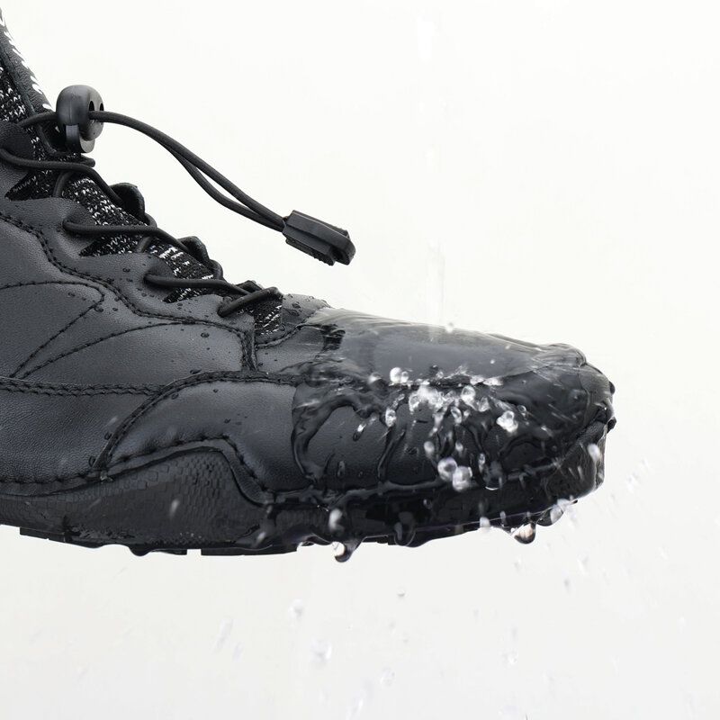 Hommes Cuir Respirant Semelle Souple Épissage Imperméable Lacets Élastiques Chaussures De Sport Décontractées