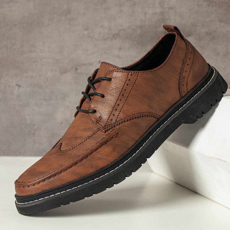 Hommes Cuir Respirant Semelle Souple Rétro Bref Angleterre Style Casual Business Chaussures