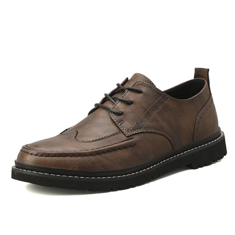 Hommes Cuir Respirant Semelle Souple Rétro Bref Angleterre Style Casual Business Chaussures