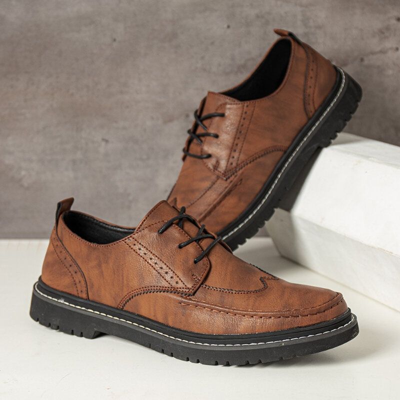 Hommes Cuir Respirant Semelle Souple Rétro Bref Angleterre Style Casual Business Chaussures