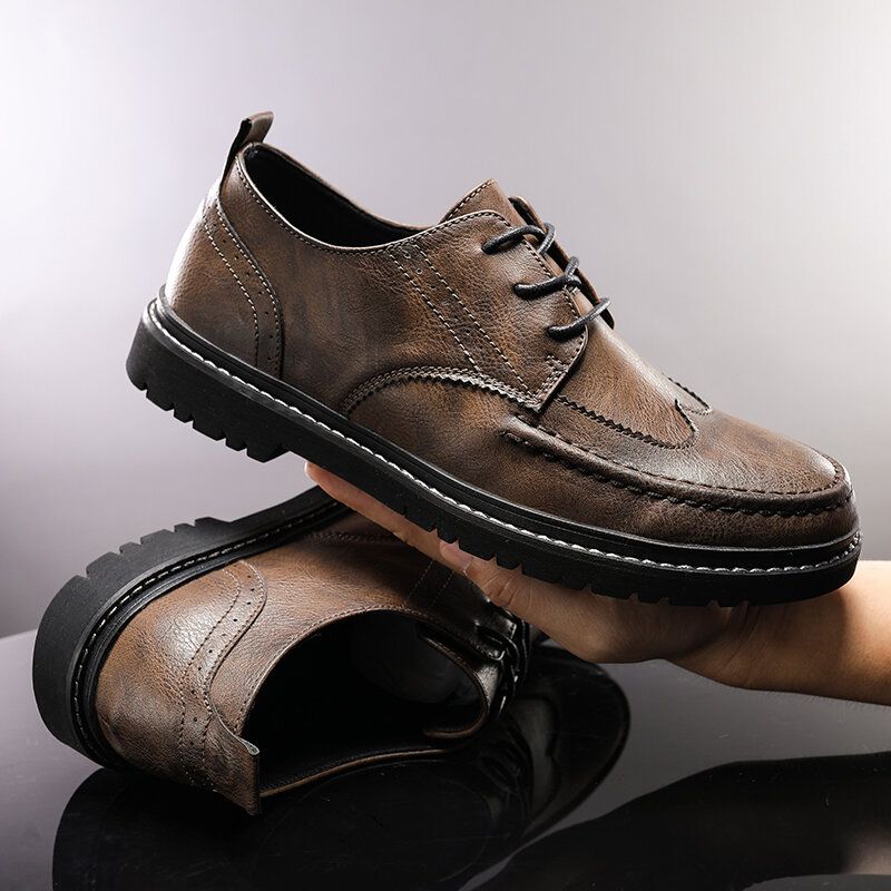 Hommes Cuir Respirant Semelle Souple Rétro Bref Angleterre Style Casual Business Chaussures