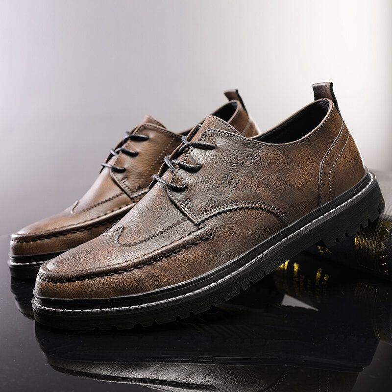 Hommes Cuir Respirant Semelle Souple Rétro Bref Angleterre Style Casual Business Chaussures