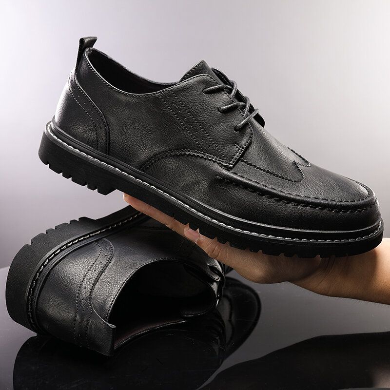 Hommes Cuir Respirant Semelle Souple Rétro Bref Angleterre Style Casual Business Chaussures