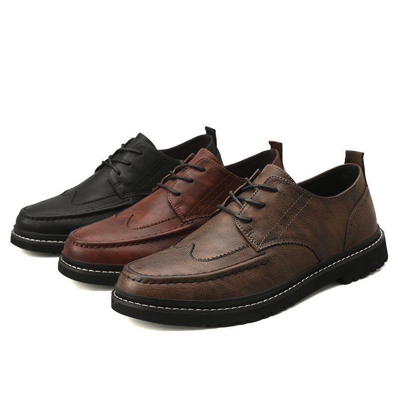 Hommes Cuir Respirant Semelle Souple Rétro Bref Angleterre Style Casual Business Chaussures