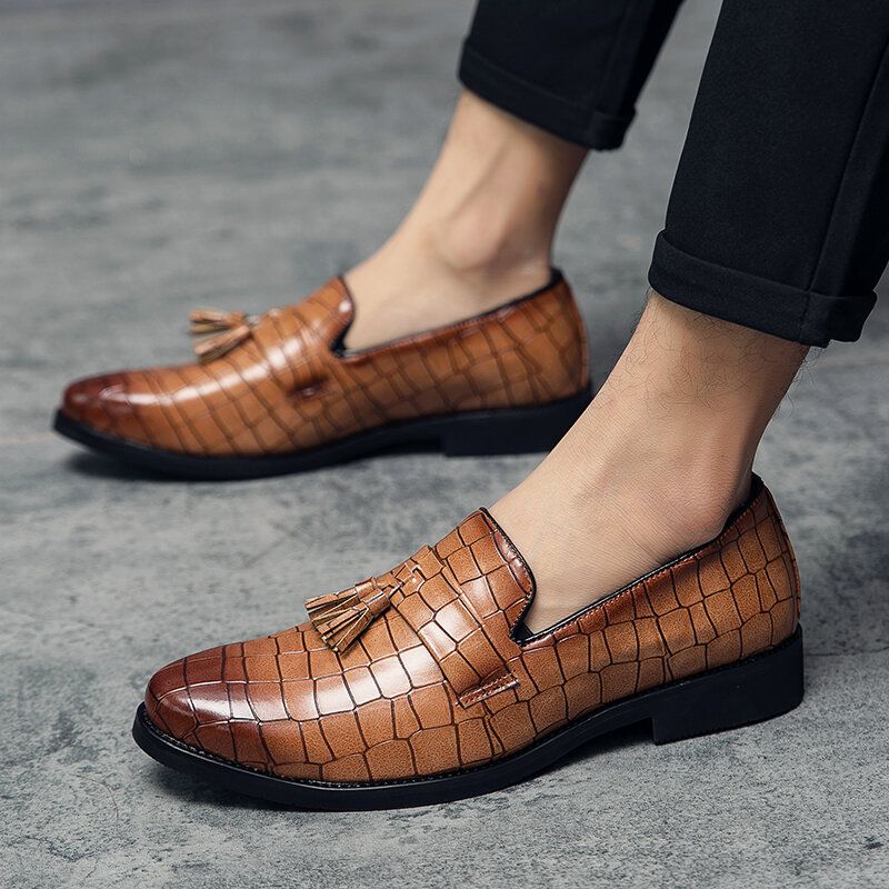 Hommes Cuir Respirant Semelle Souple Rétro Crocodile Grain Slip On Casual Chaussures