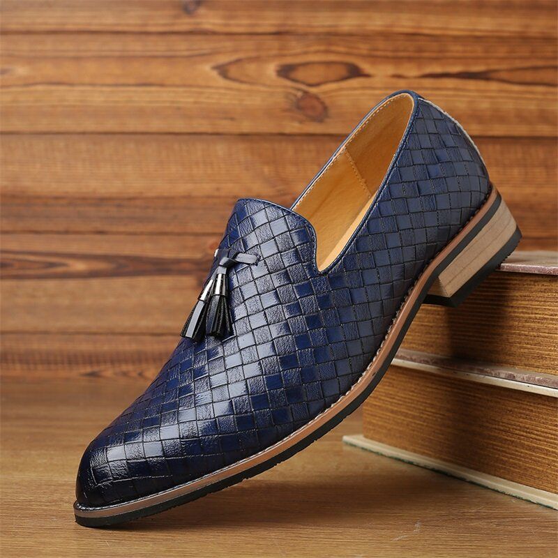 Hommes Cuir Respirant Vintage Weave Gland Bout Pointu Slip On Comfy Casual Business Chaussures