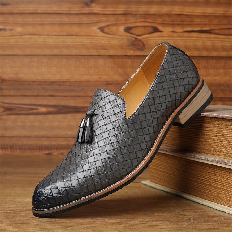 Hommes Cuir Respirant Vintage Weave Gland Bout Pointu Slip On Comfy Casual Business Chaussures