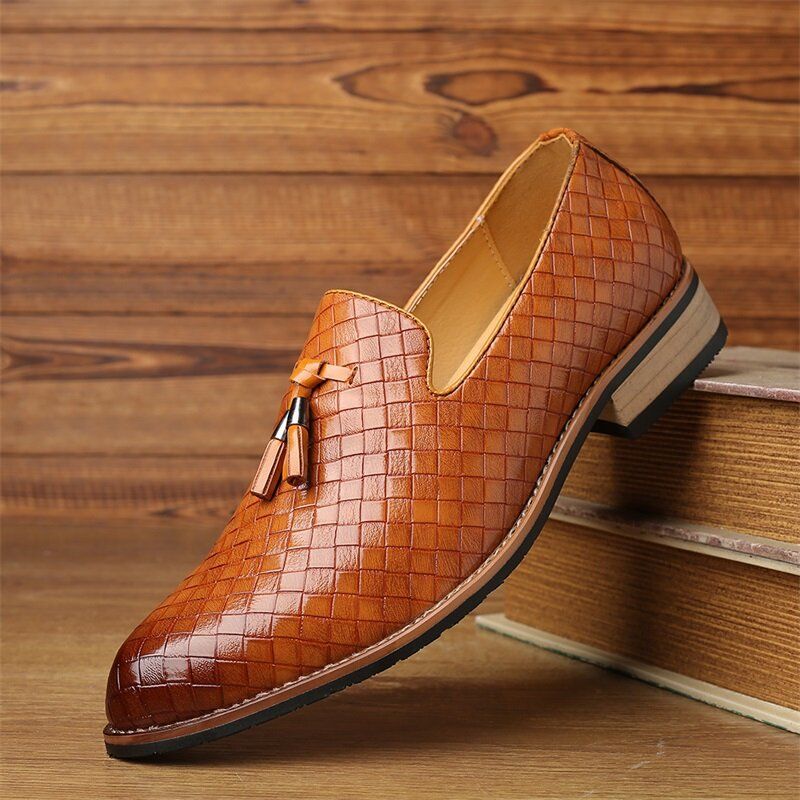 Hommes Cuir Respirant Vintage Weave Gland Bout Pointu Slip On Comfy Casual Business Chaussures