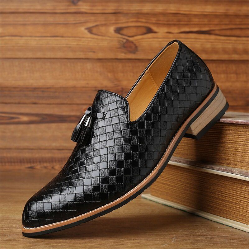 Hommes Cuir Respirant Vintage Weave Gland Bout Pointu Slip On Comfy Casual Business Chaussures