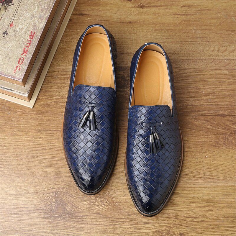 Hommes Cuir Respirant Vintage Weave Gland Bout Pointu Slip On Comfy Casual Business Chaussures