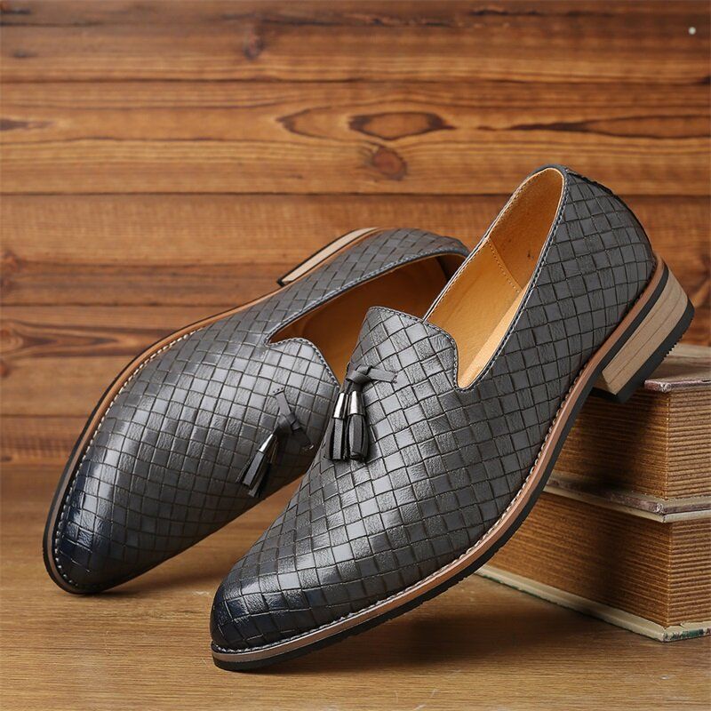 Hommes Cuir Respirant Vintage Weave Gland Bout Pointu Slip On Comfy Casual Business Chaussures