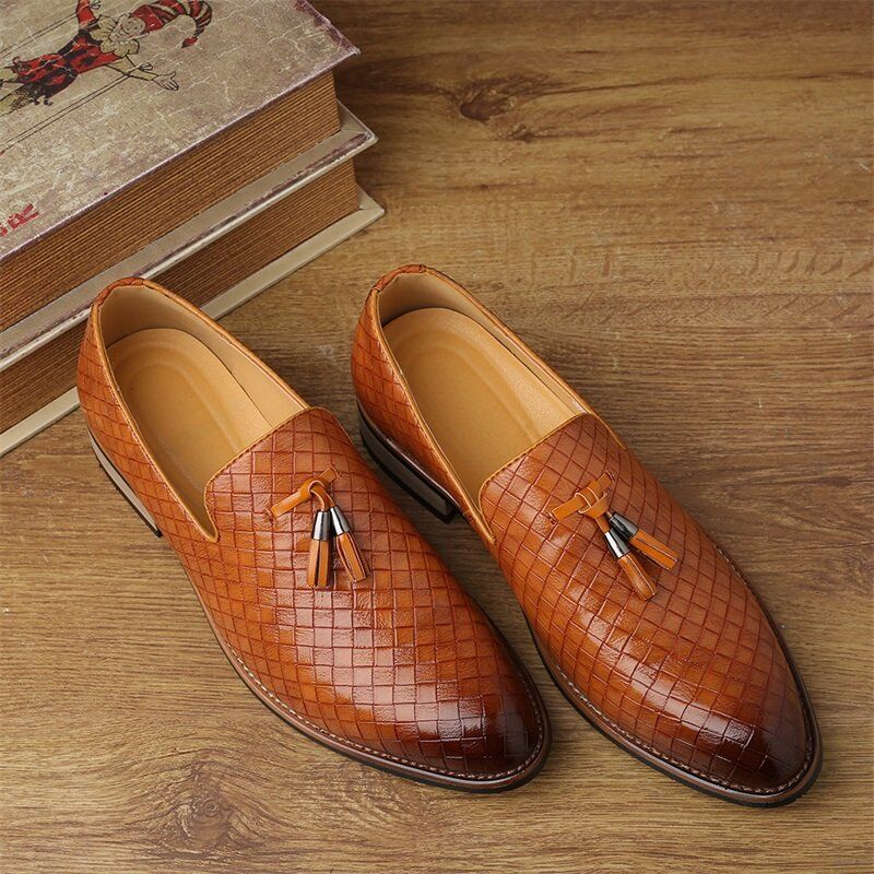 Hommes Cuir Respirant Vintage Weave Gland Bout Pointu Slip On Comfy Casual Business Chaussures