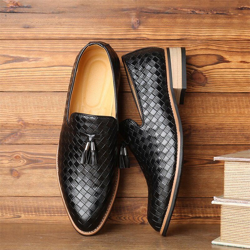 Hommes Cuir Respirant Vintage Weave Gland Bout Pointu Slip On Comfy Casual Business Chaussures