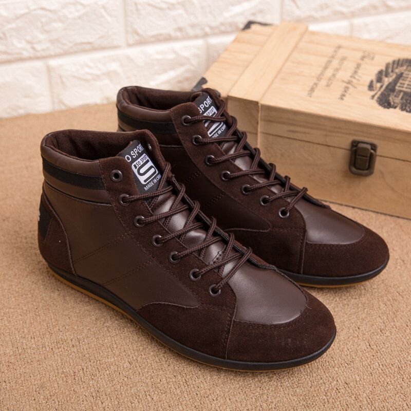 Hommes Cuir Semelle Souple Antidérapant À Lacets Rétro Angleterre Style Casual Mi-mollet Chaussures