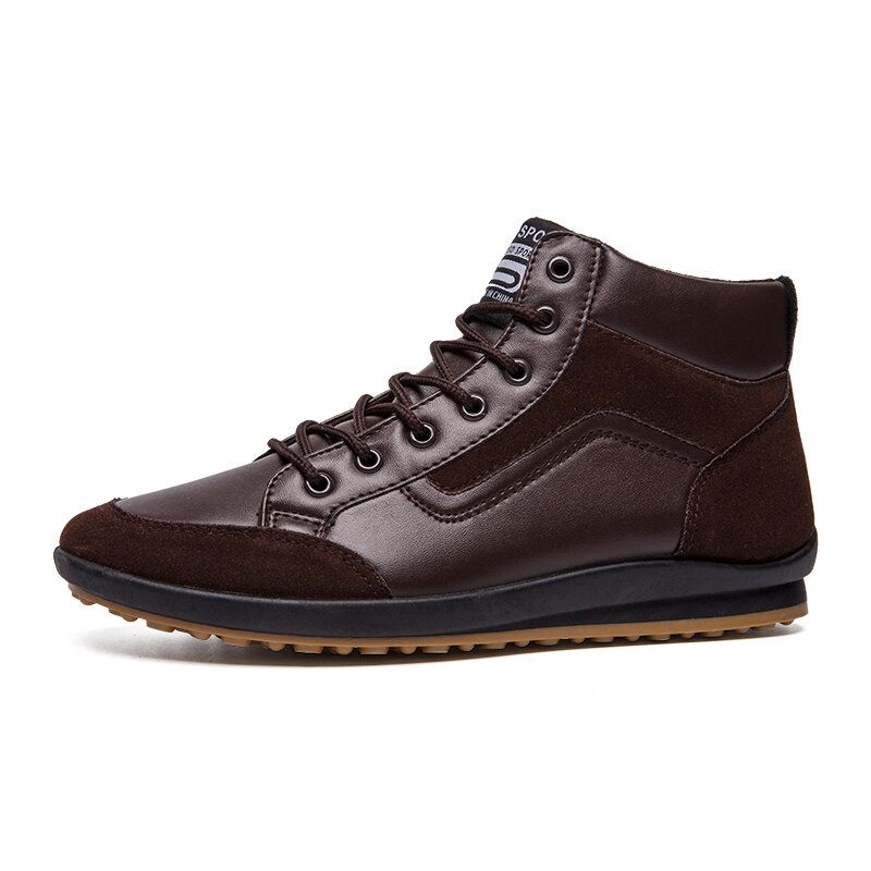 Hommes Cuir Semelle Souple Antidérapant À Lacets Rétro Angleterre Style Casual Mi-mollet Chaussures