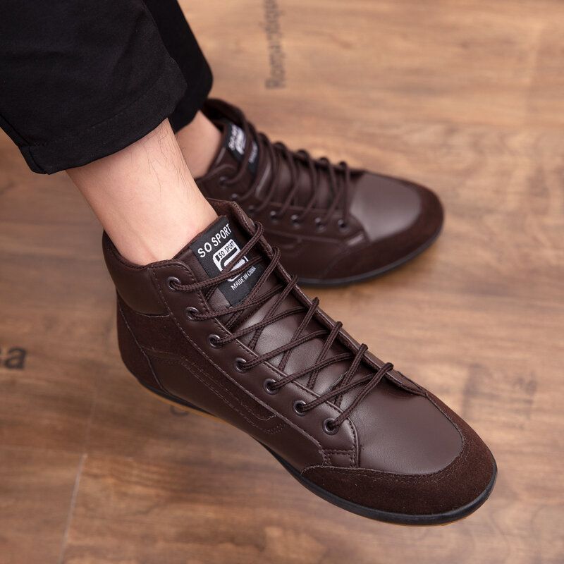 Hommes Cuir Semelle Souple Antidérapant À Lacets Rétro Angleterre Style Casual Mi-mollet Chaussures