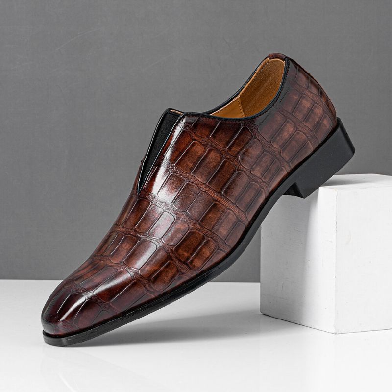 Hommes Cuir Semelle Souple Bout Pointu Motif Crocodile Slip On Chaussures Habillées Décontractées