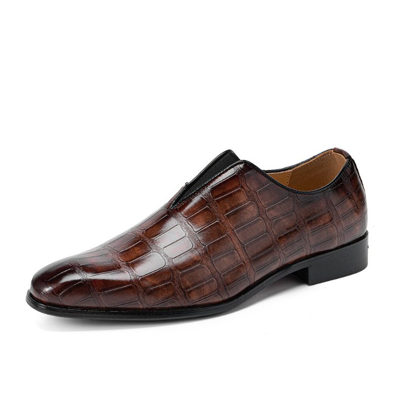 Hommes Cuir Semelle Souple Bout Pointu Motif Crocodile Slip On Chaussures Habillées Décontractées