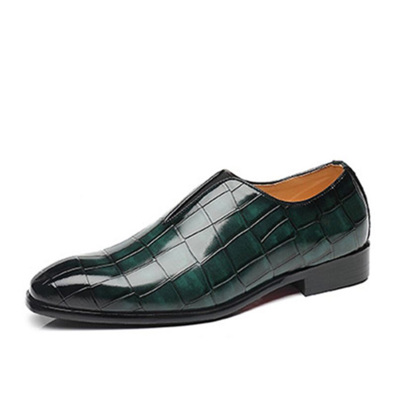 Hommes Cuir Semelle Souple Bout Pointu Motif Crocodile Slip On Chaussures Habillées Décontractées