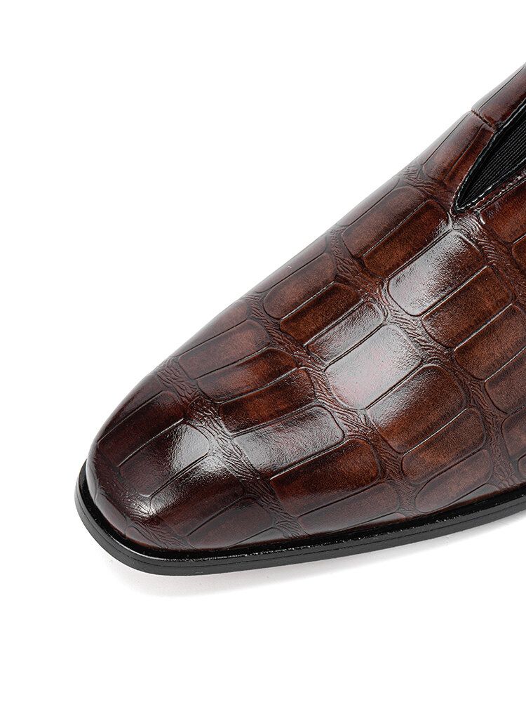 Hommes Cuir Semelle Souple Bout Pointu Motif Crocodile Slip On Chaussures Habillées Décontractées