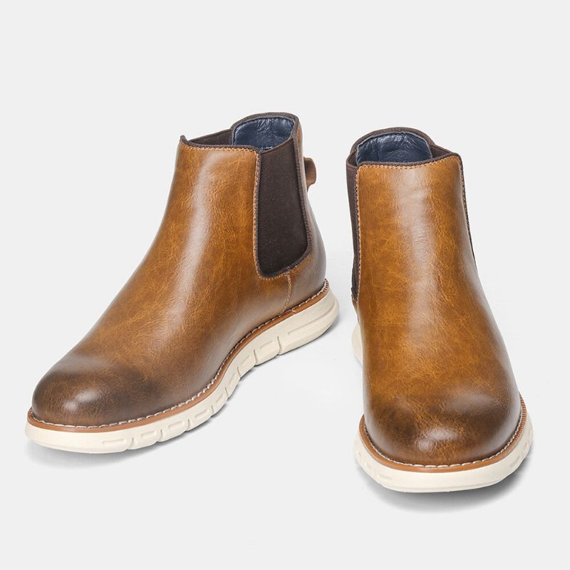 Hommes Cuir Semelle Souple Bout Rond Slip On Trendy Chelsea Casual Boots